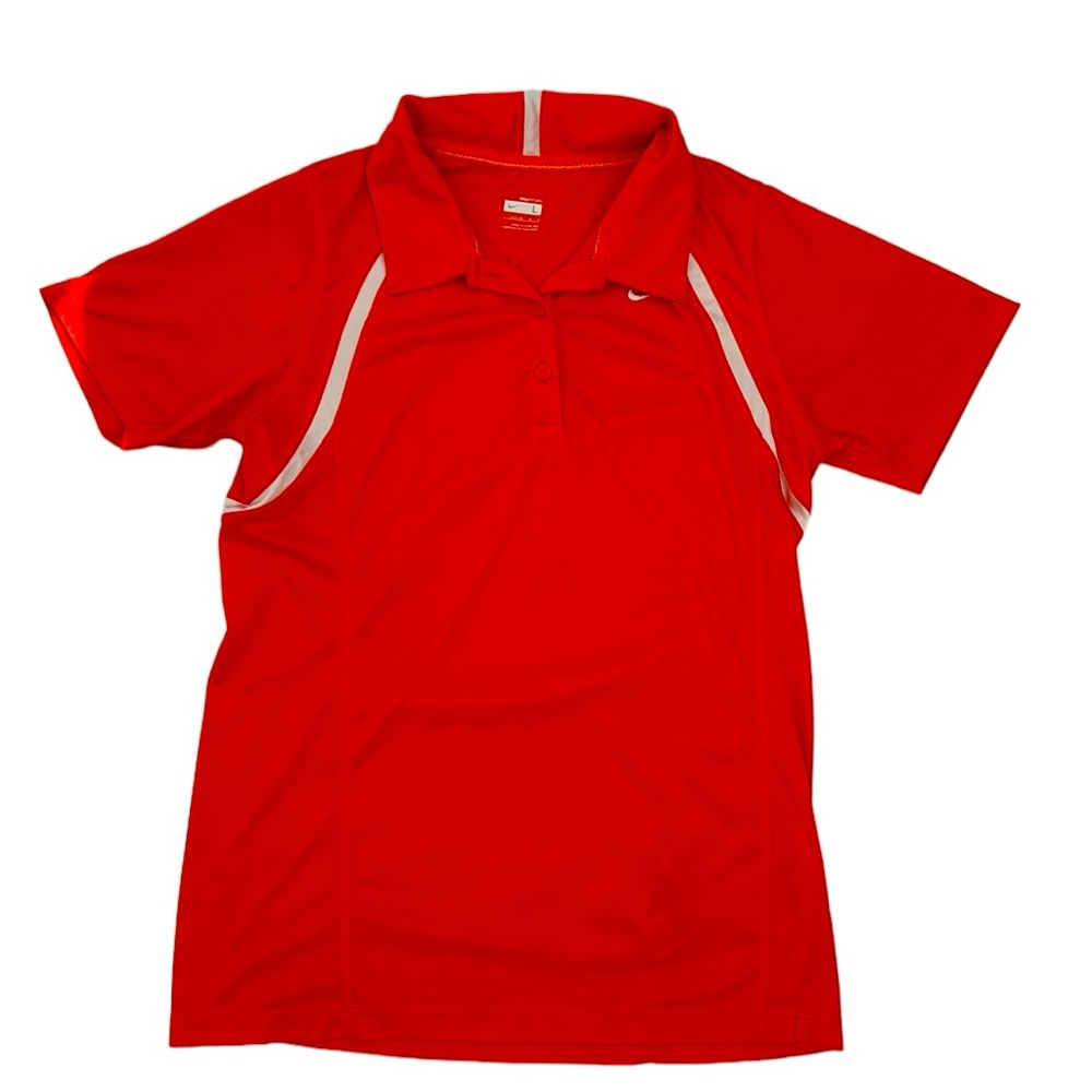 Nike FitDry Women’s Athletic Polo Top Orange White Tennis Size Large